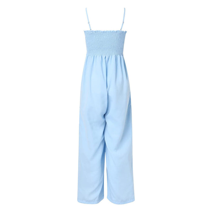 Smocked Spaghetti Strap Wide Leg Jumpsuit