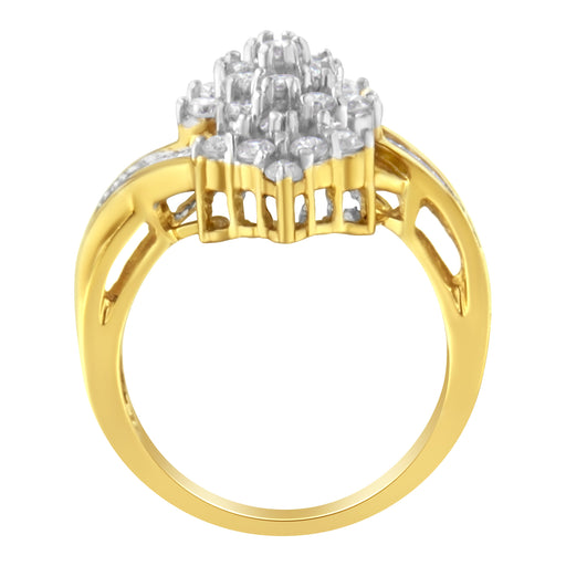 Bids.com 10K Yellow Gold Round And Baguette Cut Diamond Cluster Ring (1 1/10 Cttw, H-I Color, SI2-I1 Clarity) - Size 7 Rings