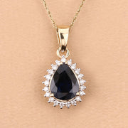 Bids.com 2.09 Carat Genuine Blue Sapphire and White Diamond 14K Yellow Gold Pendant Pendants