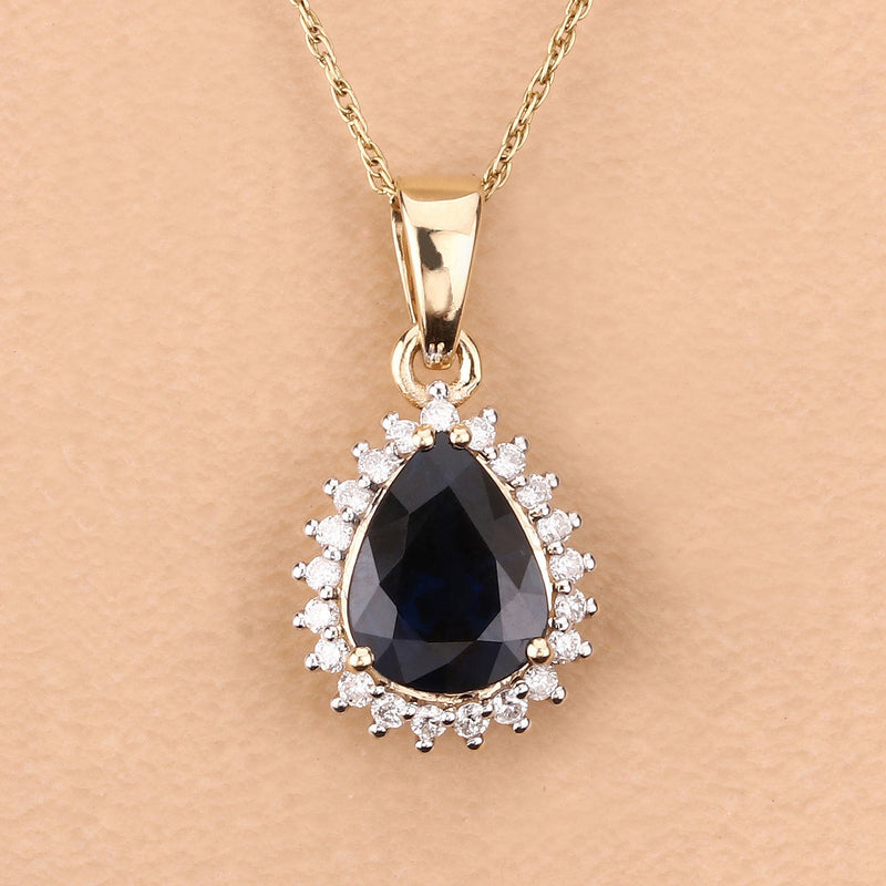 Bids.com 2.09 Carat Genuine Blue Sapphire and White Diamond 14K Yellow Gold Pendant Pendants