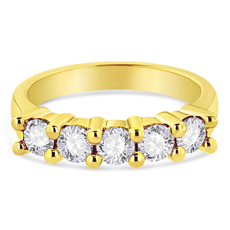 Bids.com 14K Yellow Gold Plated .925 Sterling Silver 1.0 Cttw Shared Prong-set Round Diamond 5 Stone Band Ring (J-K Color, I1-I2 Clarity) - Size 7 Rings