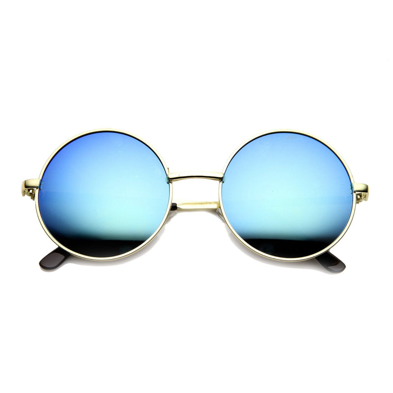 zeroUV Retro Flash Color Mirror Lens Round Metal Sunglasses 9203 Sunglasses