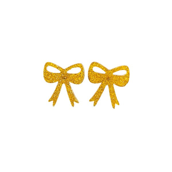 Bow Studs - Yellow Gold Glitter