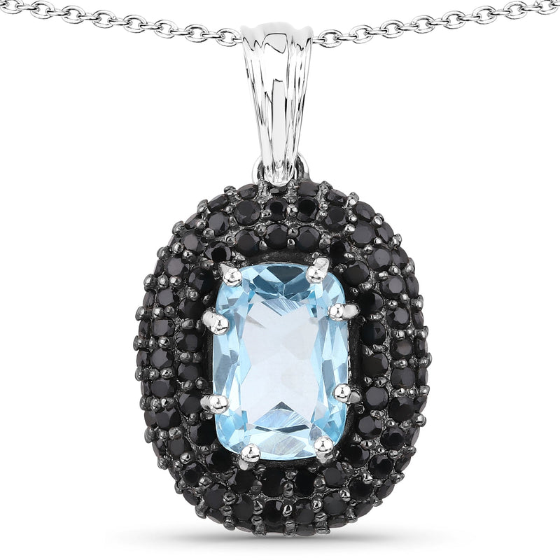 Bids.com 6.70 Carat Genuine Blue Topaz and Black Spinel .925 Sterling Silver Pendant Pendants