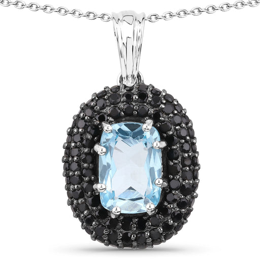 Bids.com 6.70 Carat Genuine Blue Topaz and Black Spinel .925 Sterling Silver Pendant Pendants