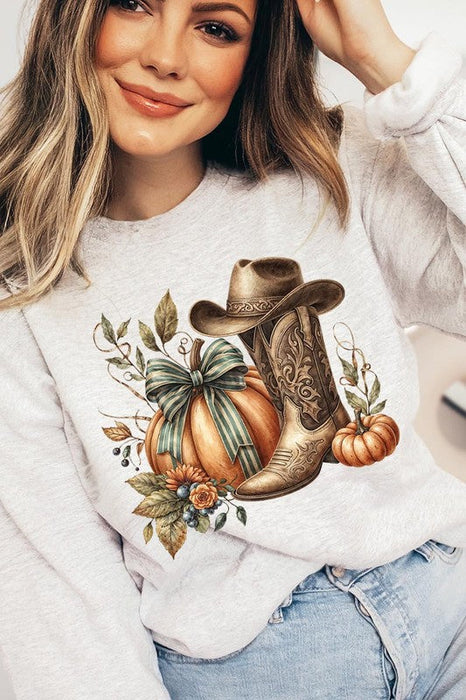 Pumpkin Western Fall Graphic Fleece Sweatshirts