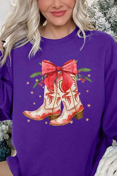 Christmas Cowgirl Boots Graphic Fleece Sweatshirts