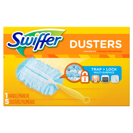 Swiffer Swiffer Dusters Starter Kit, Dust Lock Fiber, 6" Handle, Blue/Yellow Dusters Gold