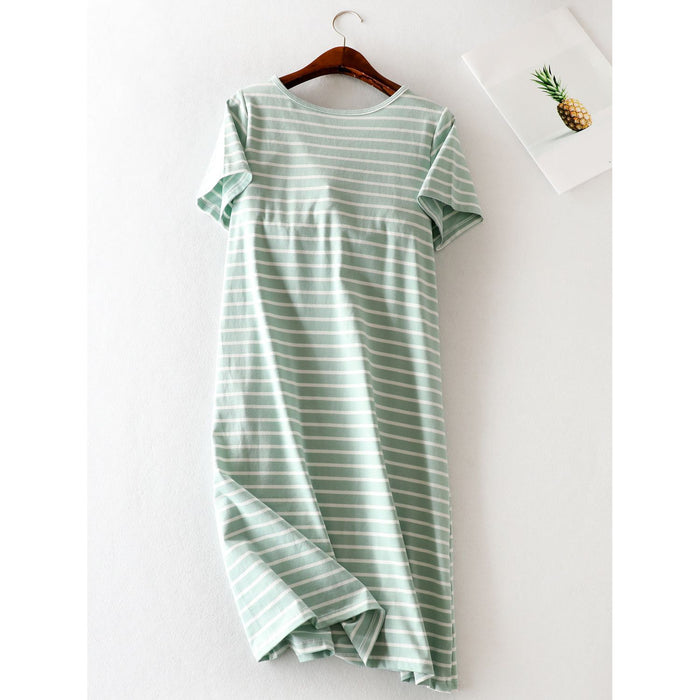 Striped Round Neck Short Sleeve Dress