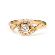 Bids.com 14K Yellow Gold 1/3 Cttw Diamond Solitaire and Halo Swirl Engagement Ring (G-H Color, VS2-SI1 Clarity)- Size 7 Rings