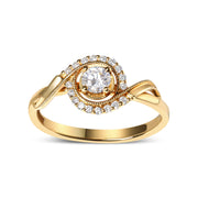 Bids.com 14K Yellow Gold 1/3 Cttw Diamond Solitaire and Halo Swirl Engagement Ring (G-H Color, VS2-SI1 Clarity)- Size 7 Rings