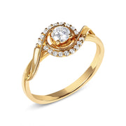 Bids.com 14K Yellow Gold 1/3 Cttw Diamond Solitaire and Halo Swirl Engagement Ring (G-H Color, VS2-SI1 Clarity)- Size 7 Rings