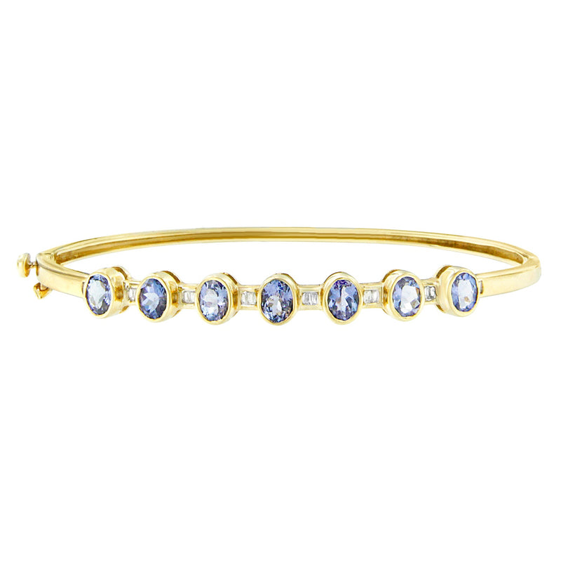Bids.com 14K Yellow Gold Alternating Bezel Set 5MM Oval Shaped Tanzanite and 1/5 Cttw Diamond Bangle Bracelet (H-I Color, VS2-SI1 Clarity) - Fit's wrists up to 7.25" Inches Bracelets