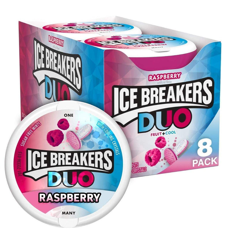 Ice Breakers Ice Breakers Duo Raspberry Sugar-Free Mints, 1.3 oz Tins, 8 Count Box Candy & Chocolate