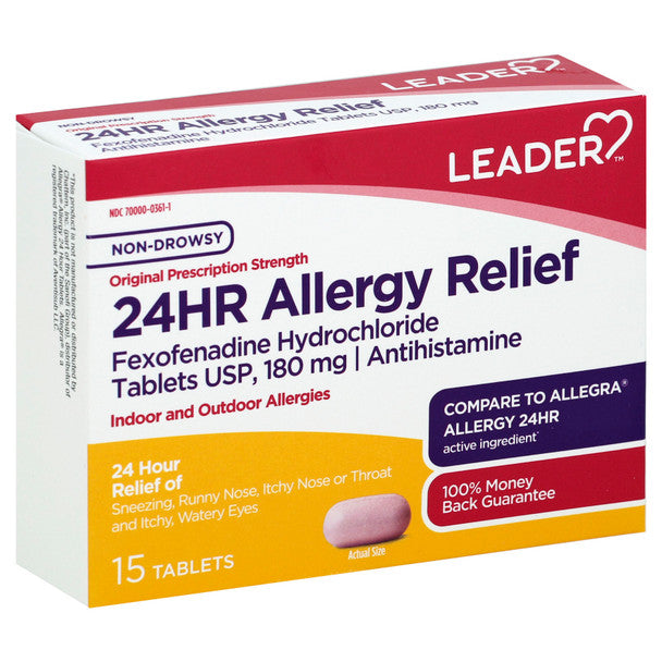 Leader Health Care Leader Health Care Original Strength 24 Hour Allergy Relief Tablets Medicine & Drugs White Smoke