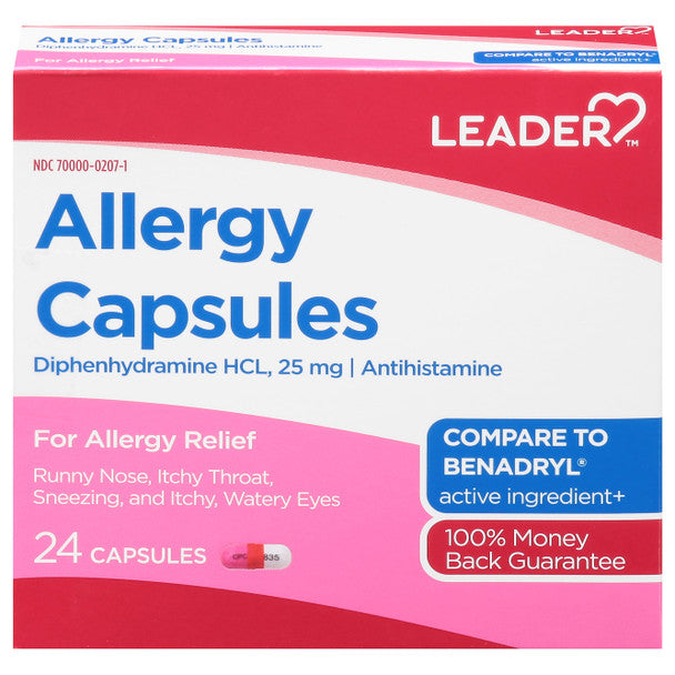 Leader Leader Allergy Diphenhydramine 25mg Capsules 24ct Health & Beauty Alice Blue