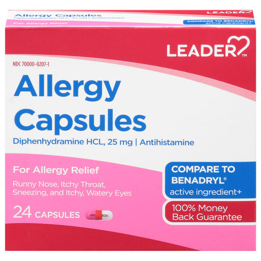 Leader Leader Allergy Diphenhydramine 25mg Capsules 24ct Health & Beauty Alice Blue