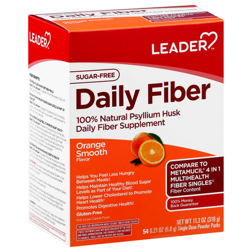 Leader Health Care Leader Health Care Daily Fiber, Sugar-Free, Singe Dose Powder Packs, Orange Smooth Flavor Medicine & Drugs