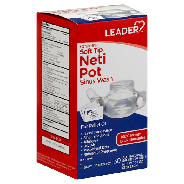 Leader Leader Neti Pot Soft Tip Sinus Wash Packets Medicine & Drugs Light Gray