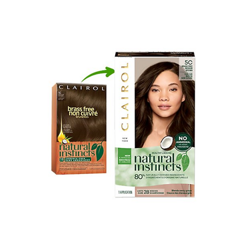 Clairol Clairol Natural Instincts, 5C Brass Free Medium Brown, Semi-Permanent Hair Color, 1 Kit Hair Color White Smoke