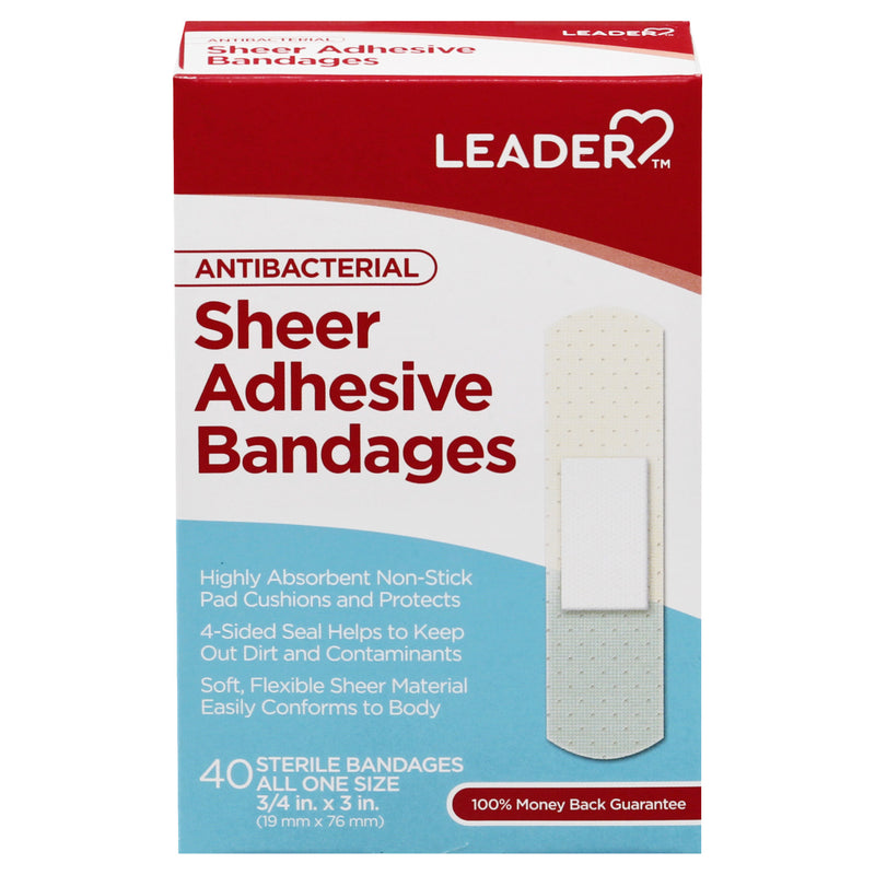Leader Leader Adhesive Bandages Sheer Antibacterial 0.75x3 In 40Ct Medical Tape & Bandages