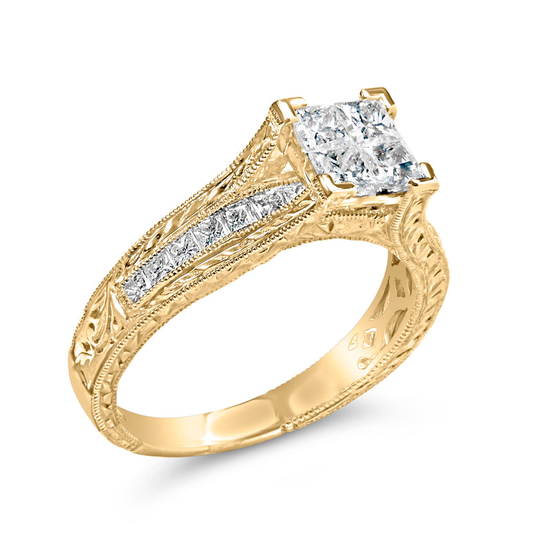 Bids.com 14K Yellow Gold 1.0 Cttw Princess Composite Diamond Engagement Ring (G-H Color, VS1-VS2 Clarity) - Size 7 Rings