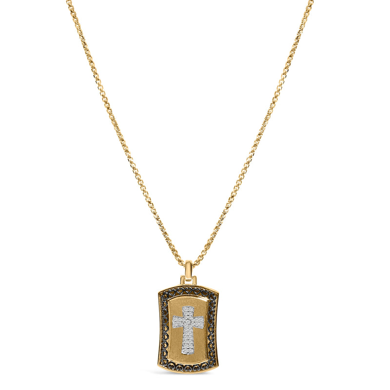Bids.com 14K Yellow Gold Plated Sterling Silver 1/4 Cttw Diamond Cross Dog Tag Pendant Necklace Necklaces