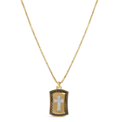 Bids.com 14K Yellow Gold Plated Sterling Silver 1/4 Cttw Diamond Cross Dog Tag Pendant Necklace Necklaces White Smoke YellowWhiteBlack.Sterling Silver / 22