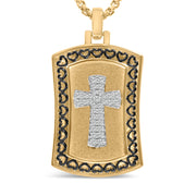 Bids.com 14K Yellow Gold Plated Sterling Silver 1/4 Cttw Diamond Cross Dog Tag Pendant Necklace Necklaces
