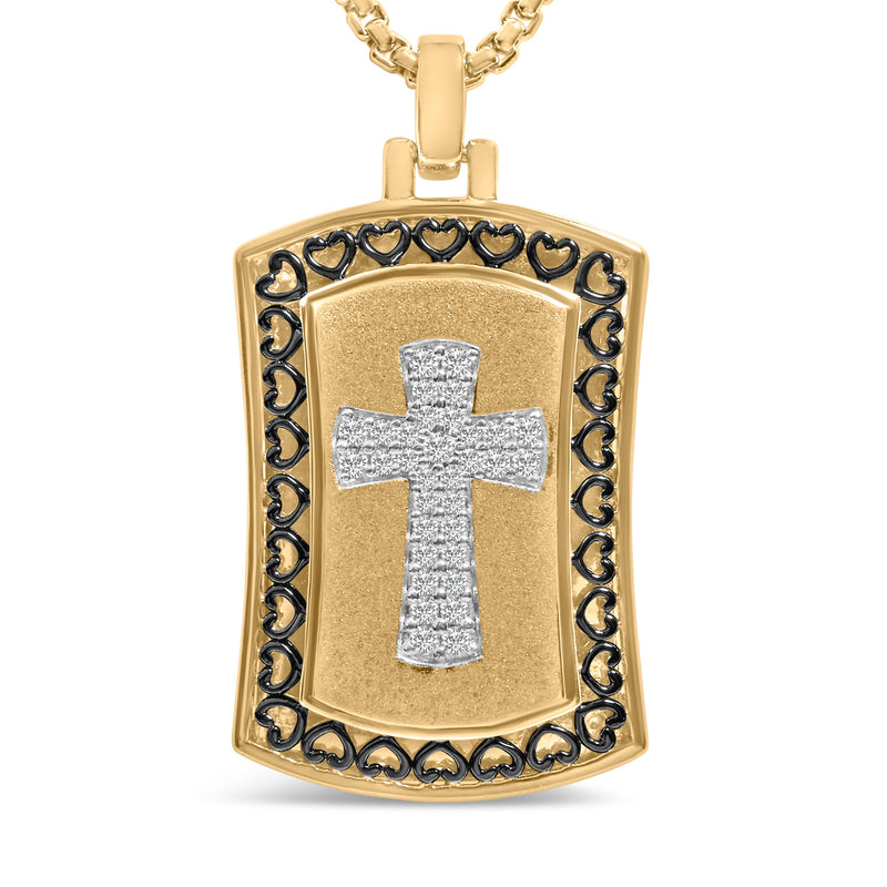 Bids.com 14K Yellow Gold Plated Sterling Silver 1/4 Cttw Diamond Cross Dog Tag Pendant Necklace Necklaces