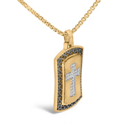 Bids.com 14K Yellow Gold Plated Sterling Silver 1/4 Cttw Diamond Cross Dog Tag Pendant Necklace Necklaces