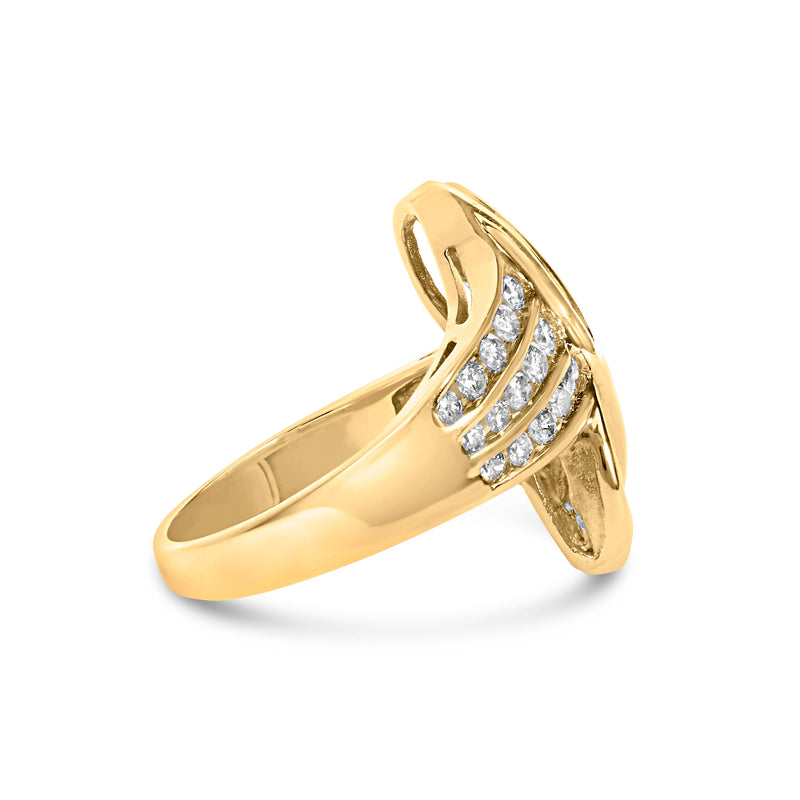 Bids.com 14K Yellow Gold 1 1/3 Cttw Channel Set Diamond Bypass Cocktail Ring (J-K Color, I1-I2 Clarity) - Ring Size 7 Rings