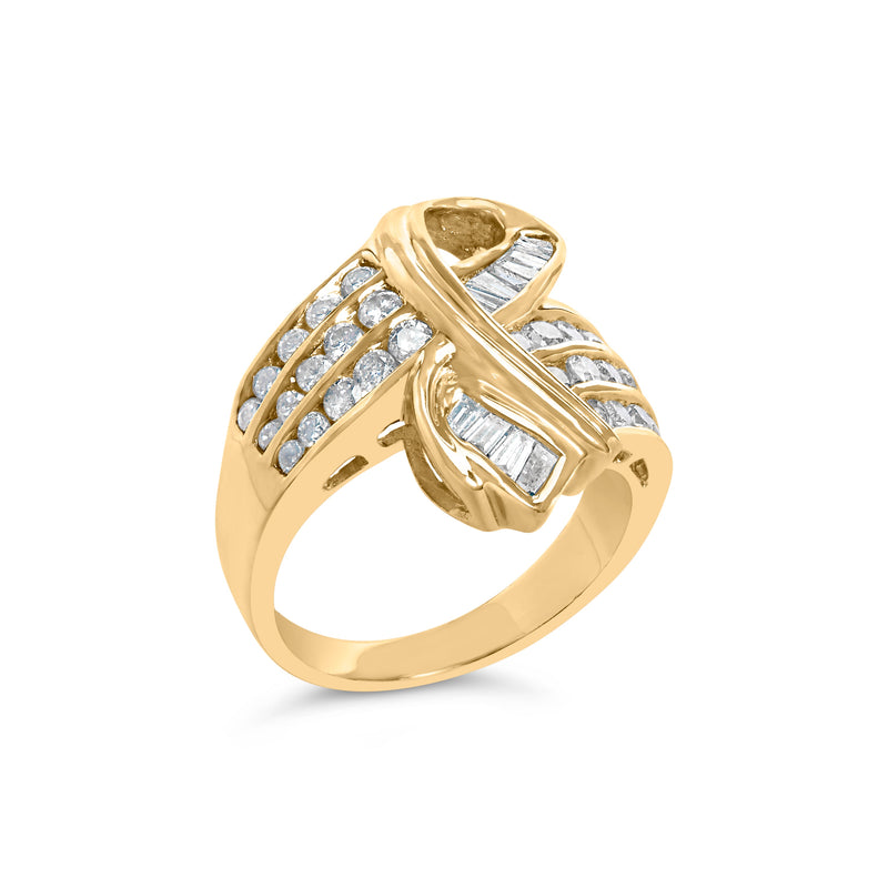 Bids.com 14K Yellow Gold 1 1/3 Cttw Channel Set Diamond Bypass Cocktail Ring (J-K Color, I1-I2 Clarity) - Ring Size 7 Rings