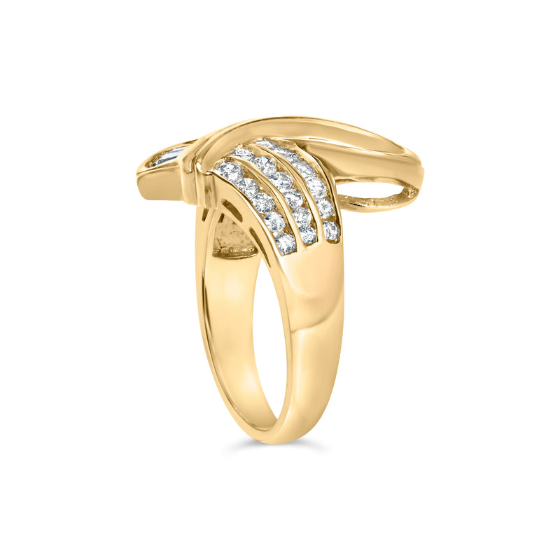 Bids.com 14K Yellow Gold 1 1/3 Cttw Channel Set Diamond Bypass Cocktail Ring (J-K Color, I1-I2 Clarity) - Ring Size 7 Rings