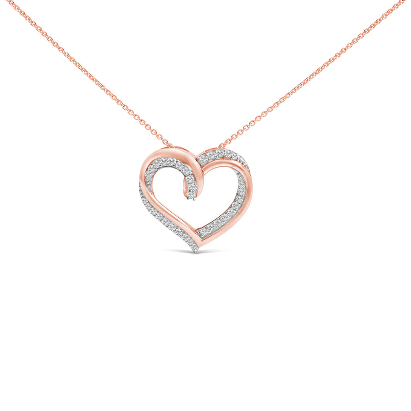 Bids.com 14K Rose Gold Plated Sterling Silver 1/2 Cttw Diamond Open Heart Pendant Necklace Necklaces