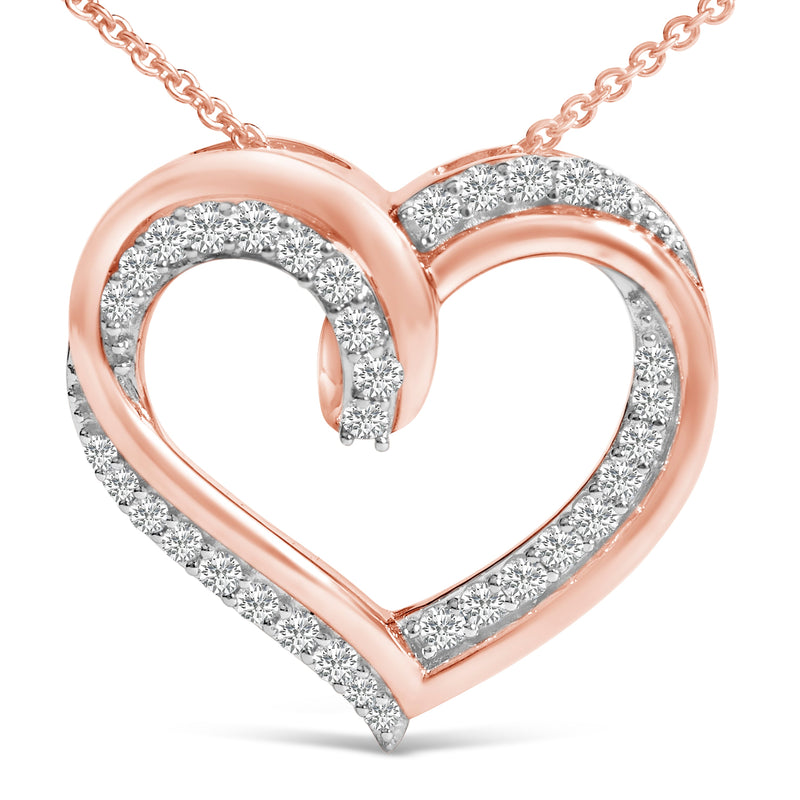 Bids.com 14K Rose Gold Plated Sterling Silver 1/2 Cttw Diamond Open Heart Pendant Necklace Necklaces