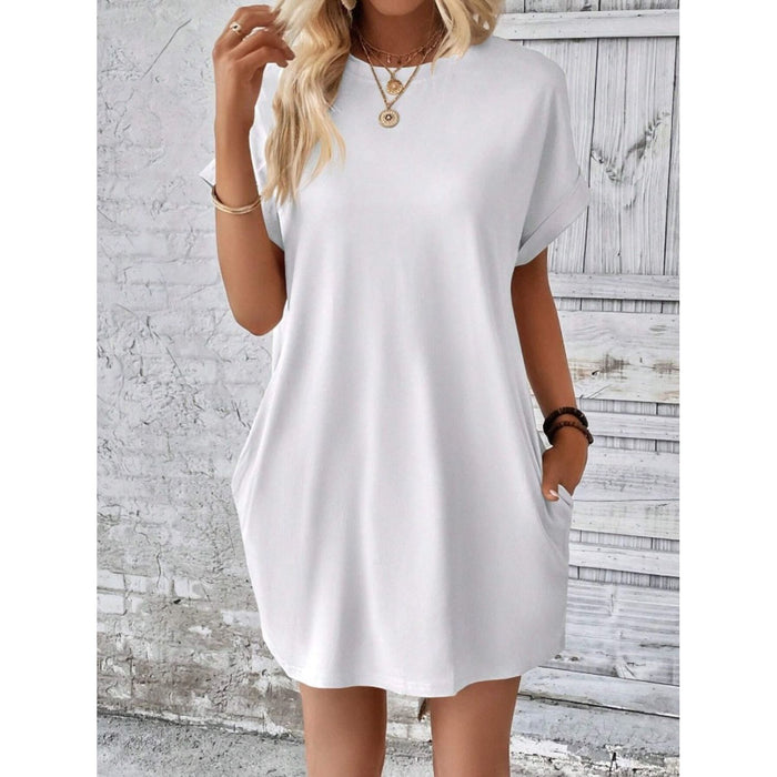 Pocketed Round Neck Short Sleeve Dress