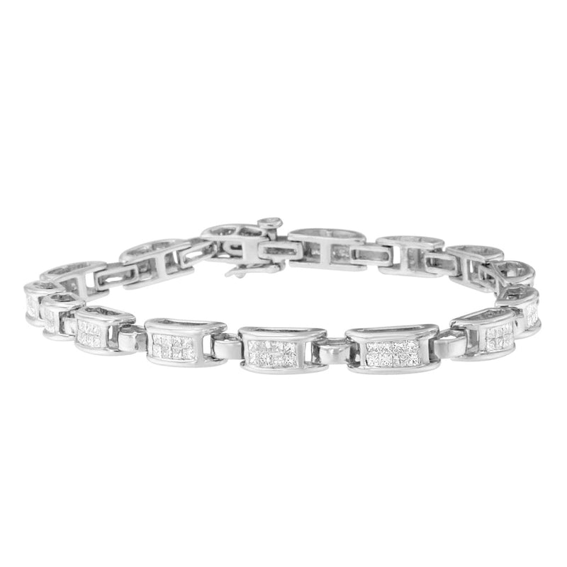 Bids.com 14K White Gold 2.0 Cttw Princess Cut Invisible Set Diamond Rectangular Link Bracelet (I-J Color, I1-I2 Clarity) - 7.25" Bracelets