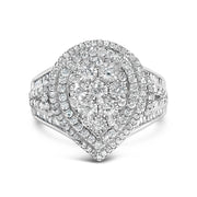 Bids.com Sterling Silver 1 Cttw Diamond Pear-Shaped Triple Halo Cluster Ring Rings