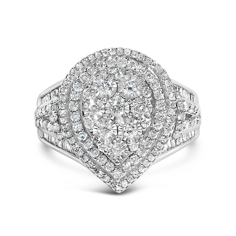 Bids.com Sterling Silver 1 Cttw Diamond Pear-Shaped Triple Halo Cluster Ring Rings