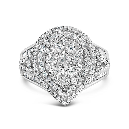 Bids.com Sterling Silver 1 Cttw Diamond Pear-Shaped Triple Halo Cluster Ring Rings
