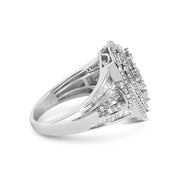 Bids.com Sterling Silver 1 Cttw Diamond Pear-Shaped Triple Halo Cluster Ring Rings