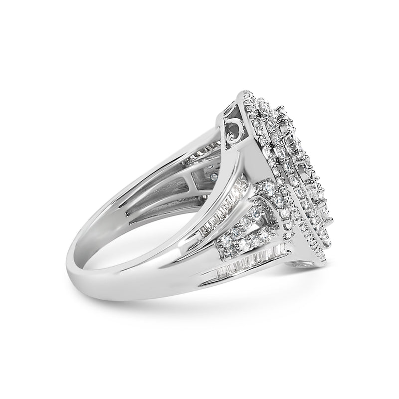 Bids.com Sterling Silver 1 Cttw Diamond Pear-Shaped Triple Halo Cluster Ring Rings