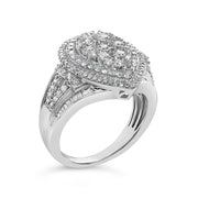 Bids.com Sterling Silver 1 Cttw Diamond Pear-Shaped Triple Halo Cluster Ring Rings