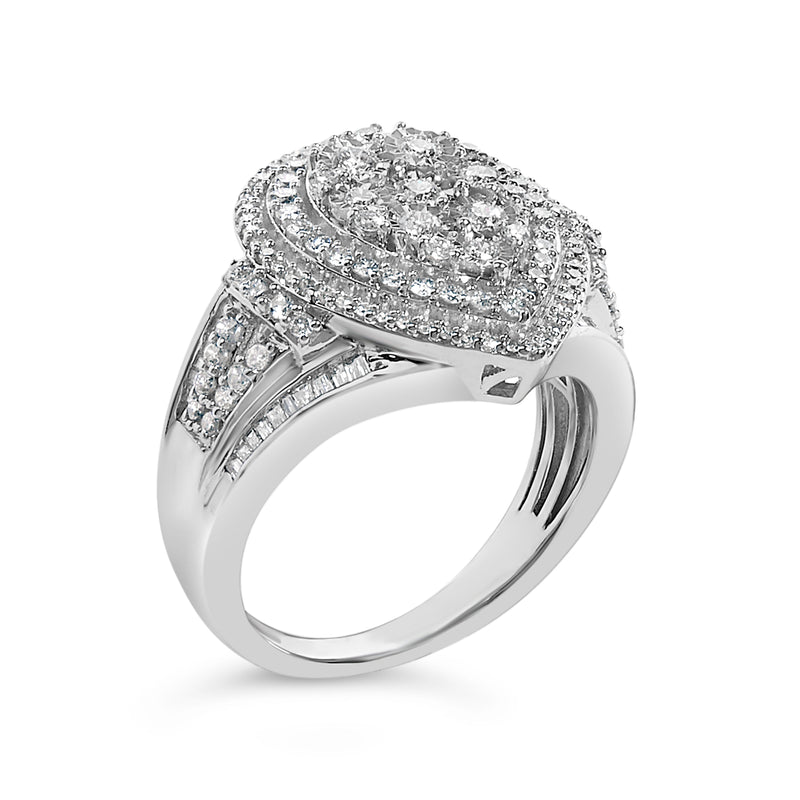 Bids.com Sterling Silver 1 Cttw Diamond Pear-Shaped Triple Halo Cluster Ring Rings