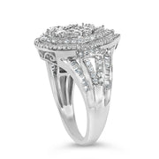 Bids.com Sterling Silver 1 Cttw Diamond Pear-Shaped Triple Halo Cluster Ring Rings