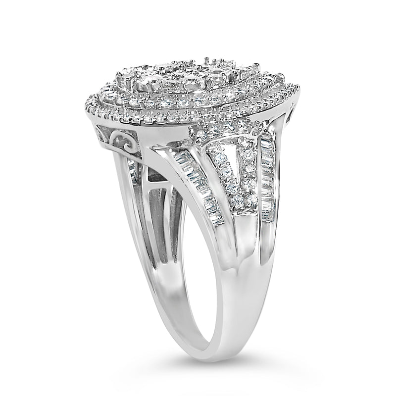 Bids.com Sterling Silver 1 Cttw Diamond Pear-Shaped Triple Halo Cluster Ring Rings