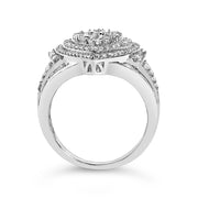 Bids.com Sterling Silver 1 Cttw Diamond Pear-Shaped Triple Halo Cluster Ring Rings