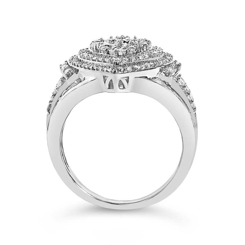 Bids.com Sterling Silver 1 Cttw Diamond Pear-Shaped Triple Halo Cluster Ring Rings