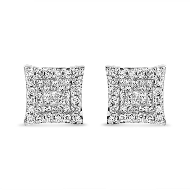 Bids.com 14K White Gold 1.00 Cttw Princess And Round-Cut Diamond Square Stud Earrings (G-H Color, SI1-SI2 Clarity) Earrings